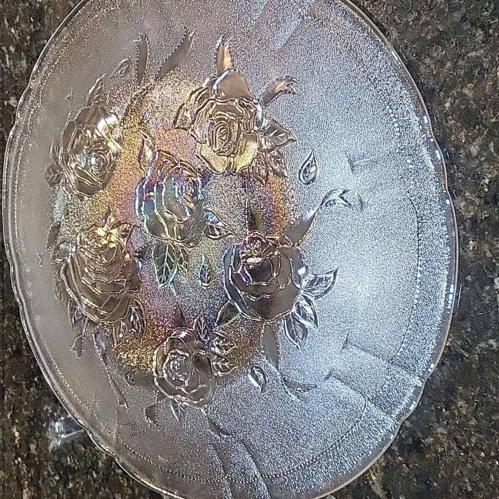 Vintage Royal Rose Iridescent Frosted 15 inch Glass Dish. - Picture 4 of 5
